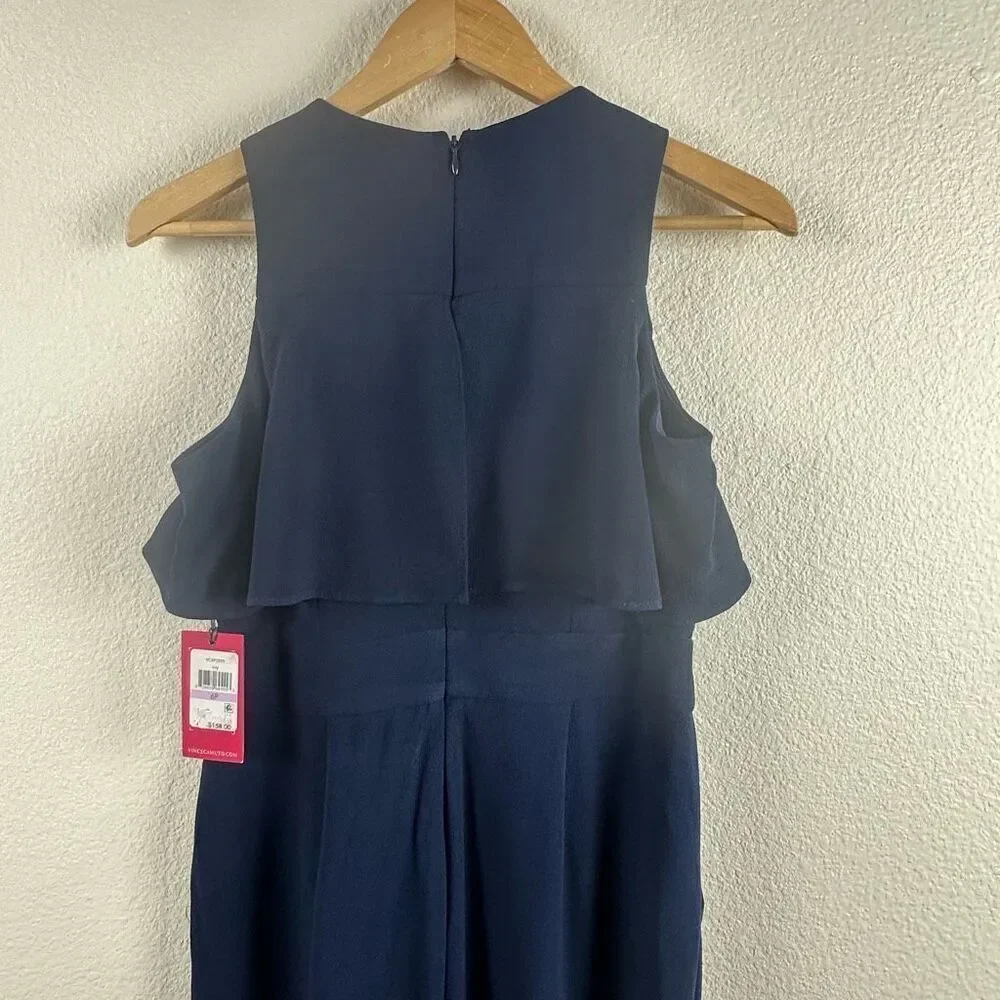Vince Camuto Women's 6 Petite Blouson Tier‎ Jumpsuit Navy Blue Semi Formal New